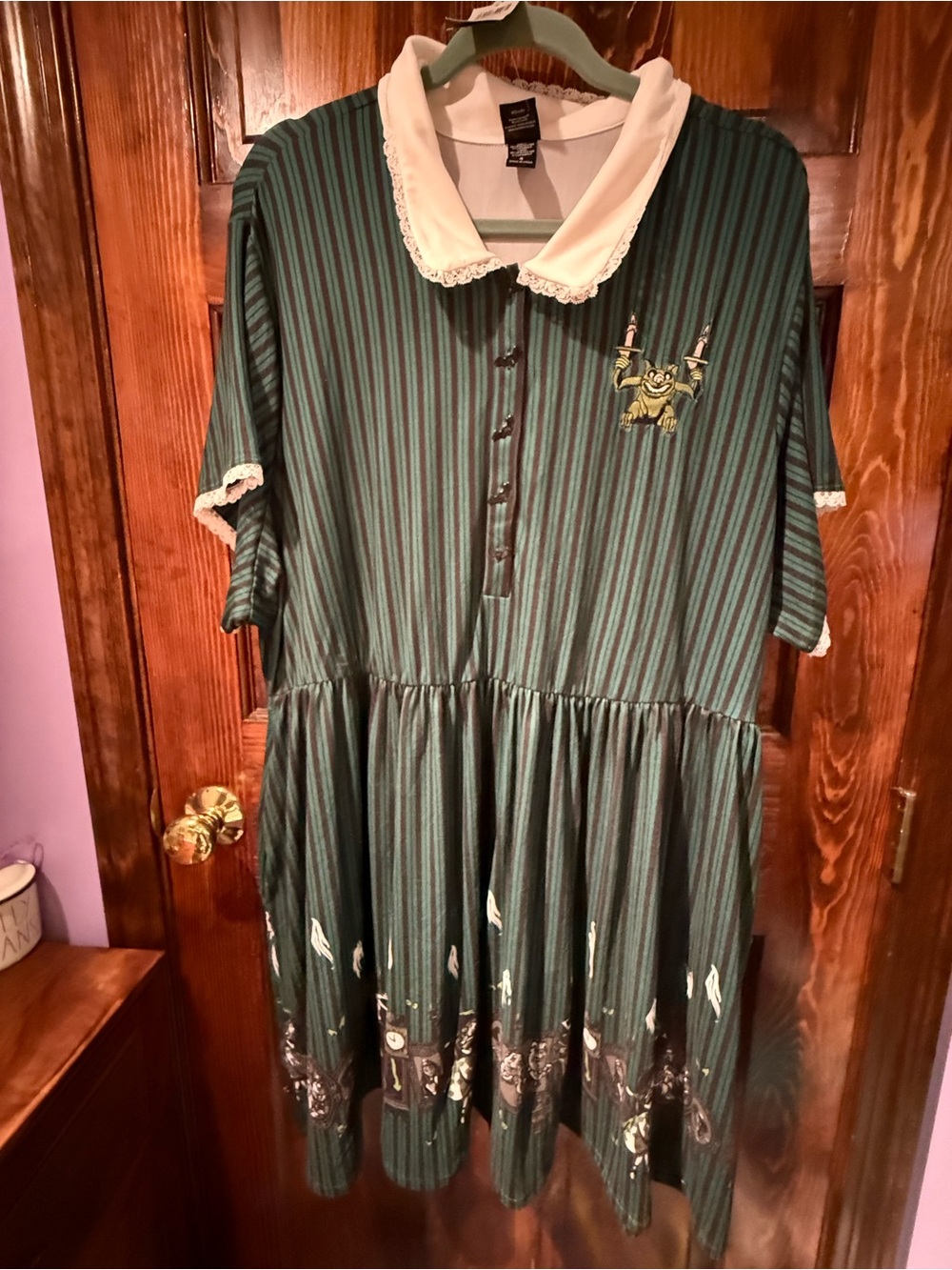 Her Universe Green and Cream Striped Haunted Mansion Collar Dress